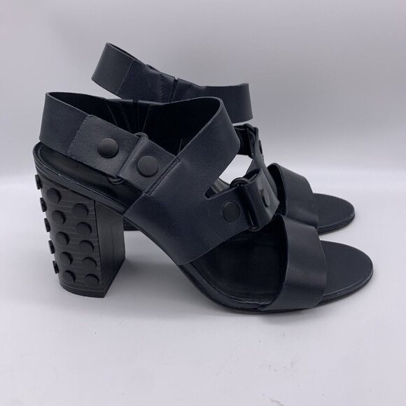 All Saints Leather East Heel Sandals Block Heel Shoes Strap Navy 41 Women’s 11 - Picture 3 of 15